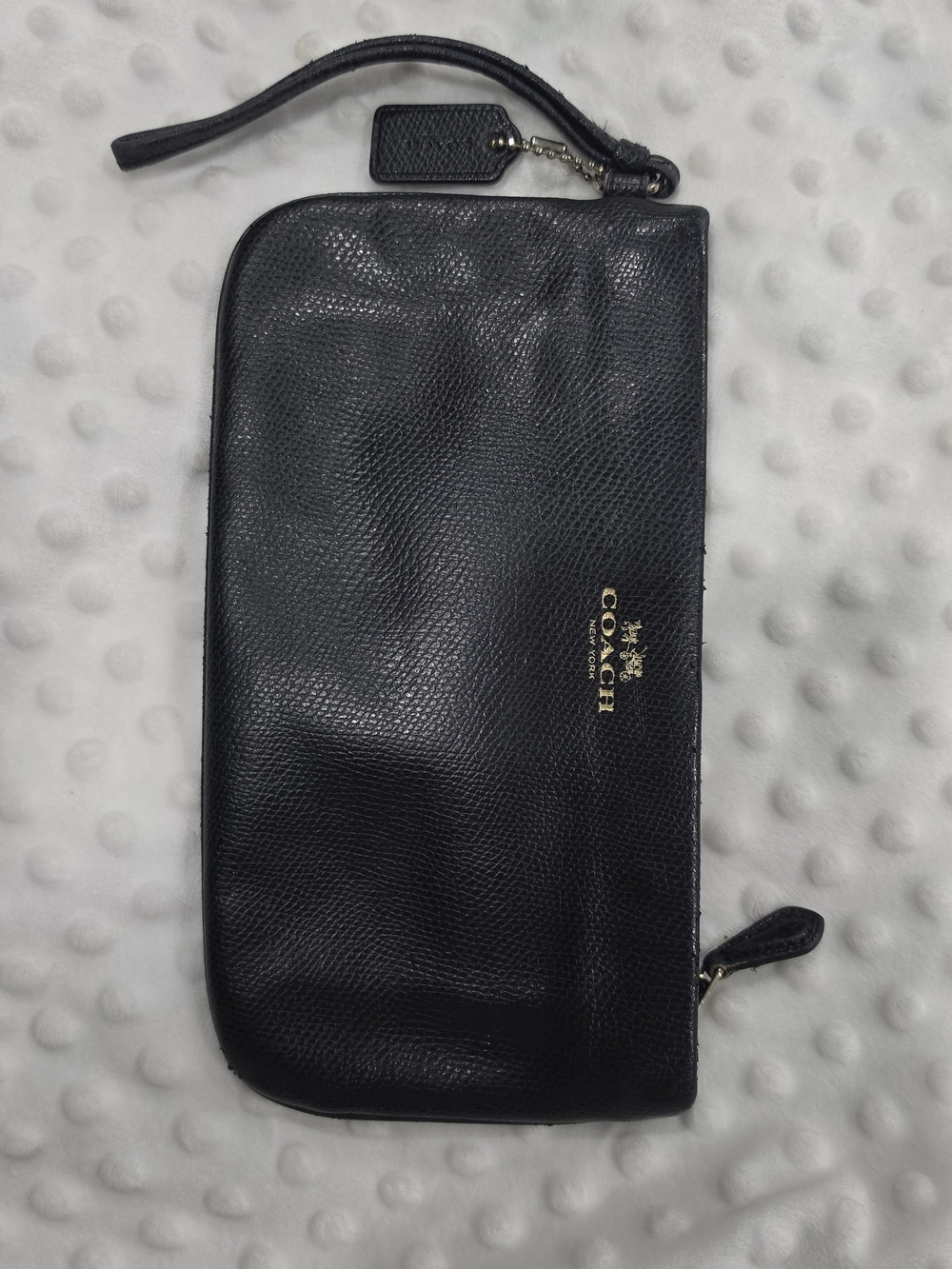 Coach Black Pebbled Leather Wristlet with Gold Logo